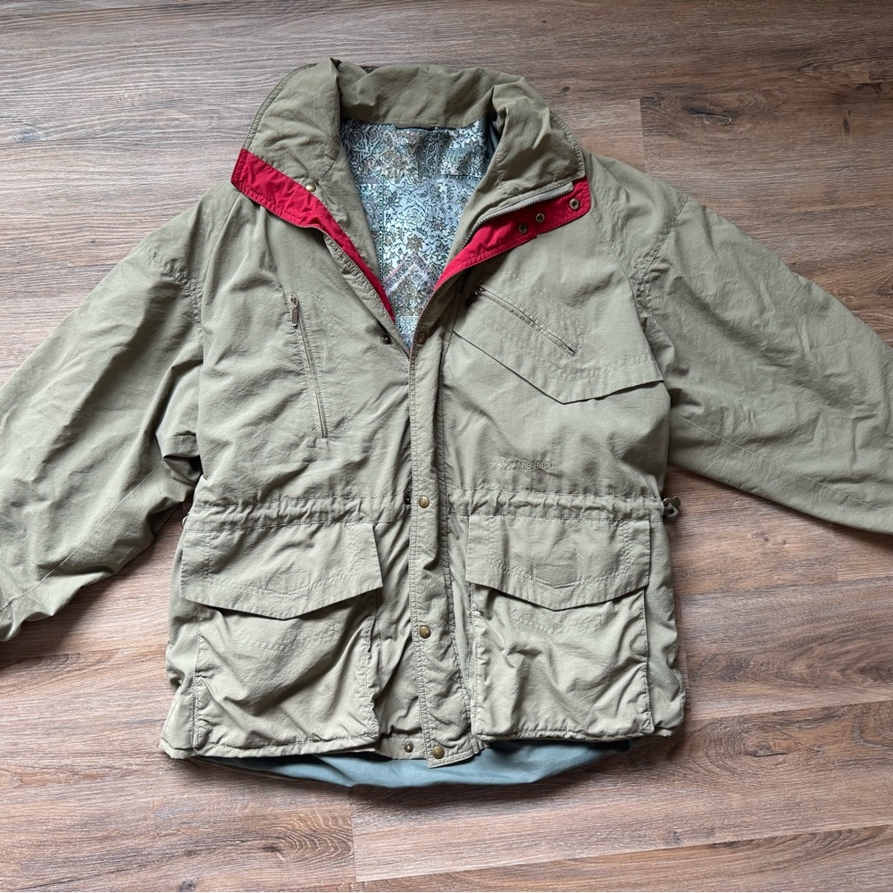 Men's Tan Trench Coat with Red Accents